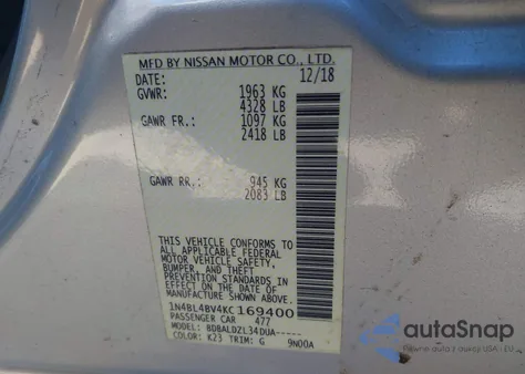 2019 Nissan Altima 2.5 S from USA, damaged, VIN 1N4BL4BV4KC169400